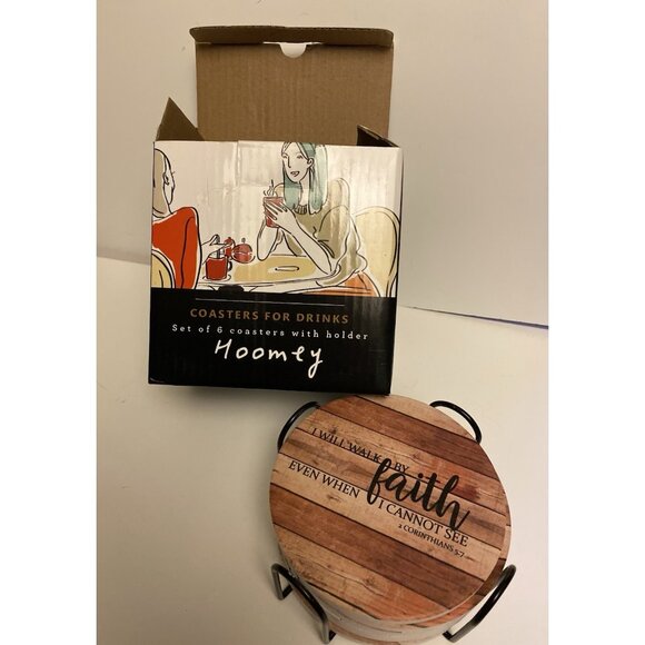 Hoomey Coasters Set of 6 Bible Christian Absorbent Drink Coasters & Holder - Picture 6 of 8